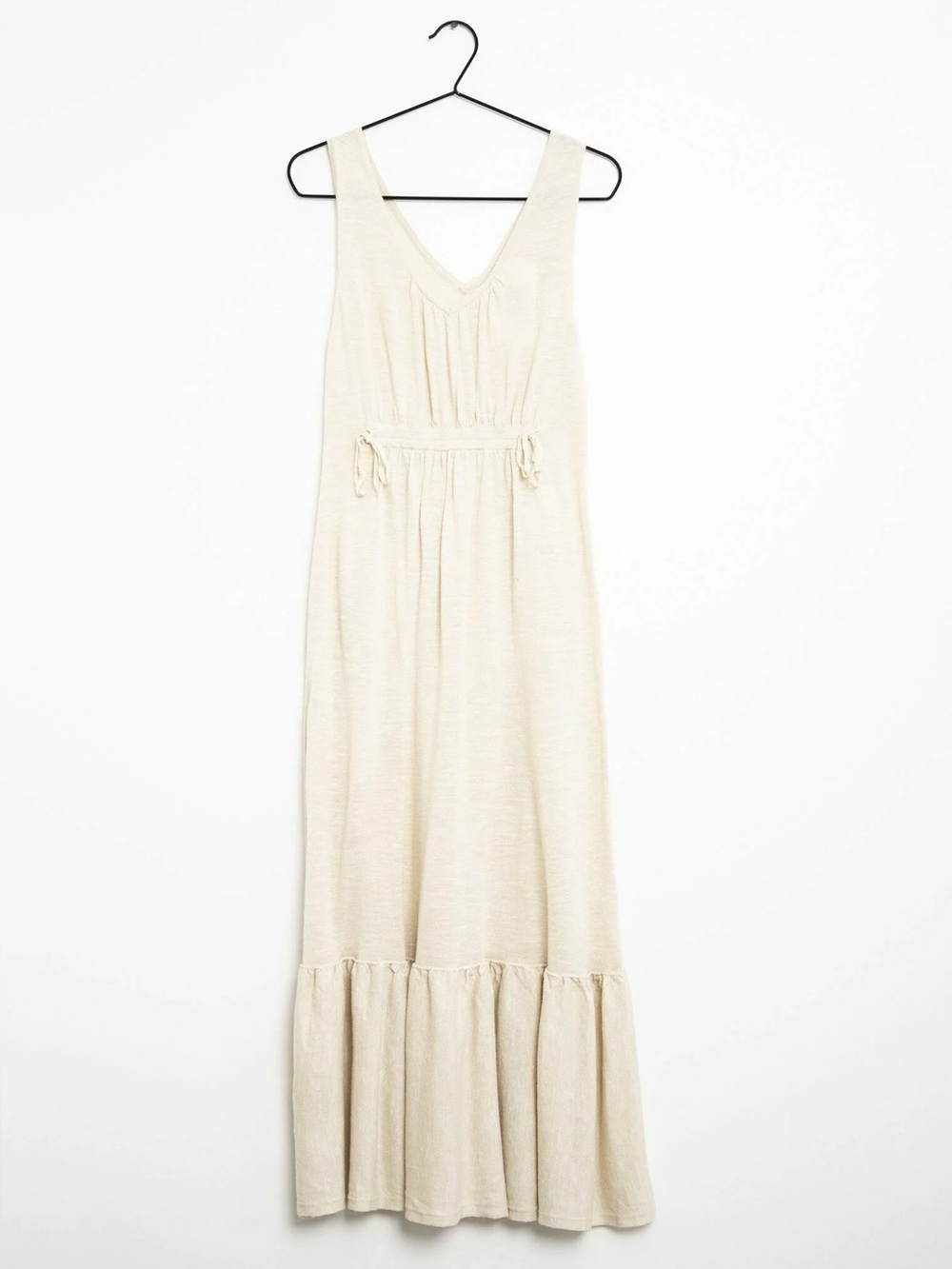 Mango Linen Cream Sleeveless Maxi Dress with Drawstring Waist Size XS